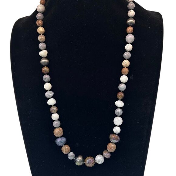Gorgeous 25” Bead Necklace Jewelry Earth Tone Round Graduated Natural Stone - Picture 2 of 8